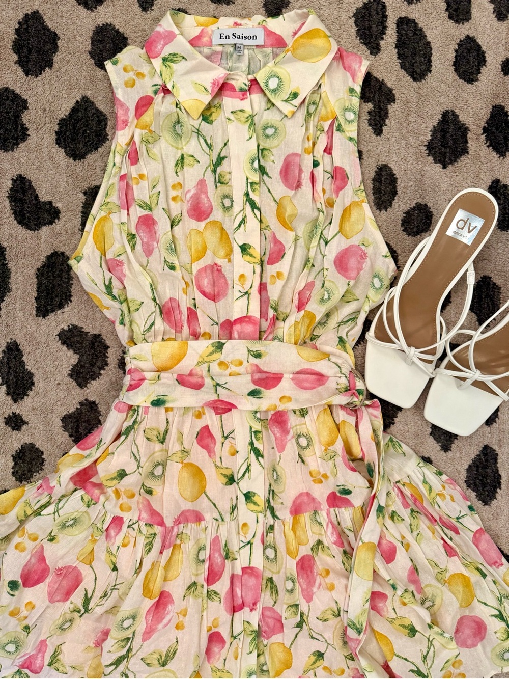 En Saison Ula Dress Summer Fruit Patterned Ruffle Mini Dress